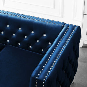 English Elm 82.3" Velvet Chesterfield Sofa Tufted Button Jeweled Nailhead Trim Chrome Legs Living Room W1117S00371
