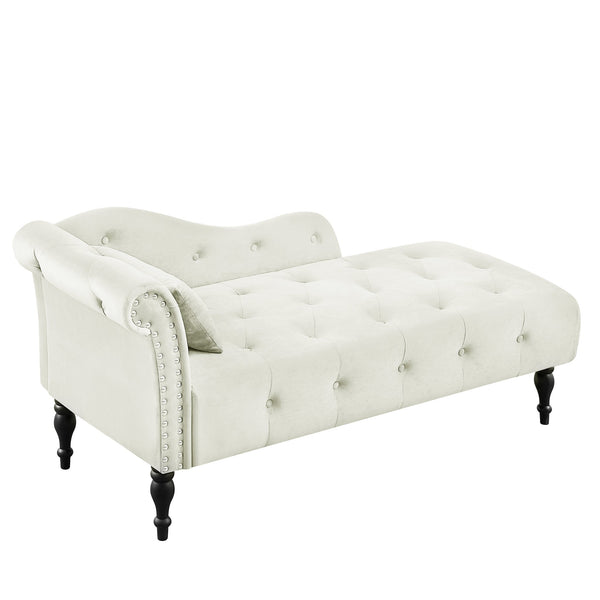 English Elm Aijia Velvet Chaise Lounge with Tufted Buttons, Nailhead Trim & Solid Wood Legs for Comfort White W111740823