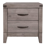 English Elm Brownish Gray Finish 1 Piece Nightstand Melamine Laminate 2X Drawers Dark Metal Hardware Bed Side Table