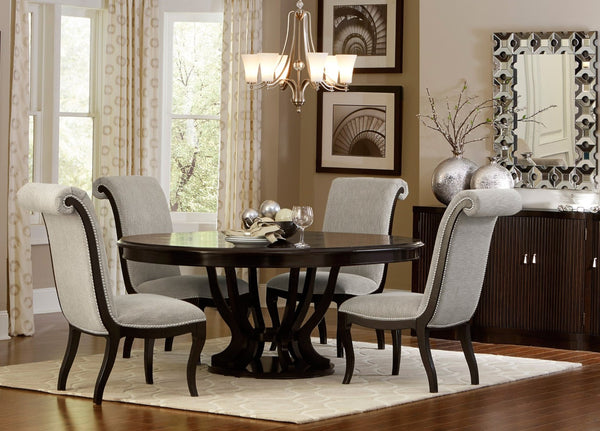 English Elm Contemporary Birdcage Pedestal Oval Dining Table Maple Veneer Espresso Extends to Seat Six B011S00141