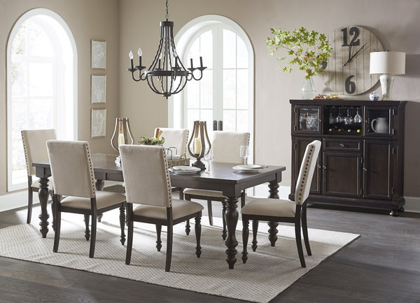 English Elm Traditional 5-Piece Dining Set With Leaf: Elegant Grayish-Brown Table & Beige Upholstered Chairs B011S00566-GIGA