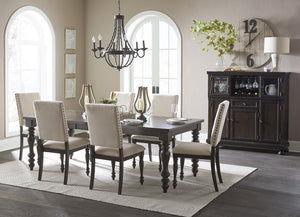 English Elm Traditional 7Pc Dining Set With Extendable Table & 6 Beige Upholstered Chairs – Timeless Elegance! B011S00565-GIGA