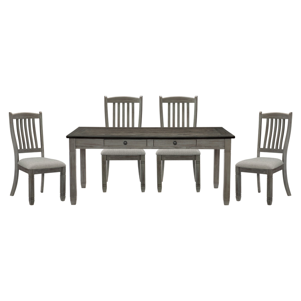 English Elm Antique 5-Piece Dining Set With Coffee Top & Antique Gray Frame, Upholstered Chairs & Storage Drawers B011S00368