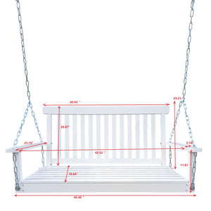 English Elm Front Porch Swing Solid Wood Bench with Armrests, Weatherproof Varnish, Heavy-Duty 800 lb Capacity White W49543722