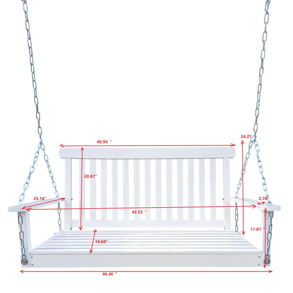 English Elm Front Porch Swing Solid Wood Bench with Armrests, Weatherproof Varnish, Heavy-Duty 800 lb Capacity White W49543722