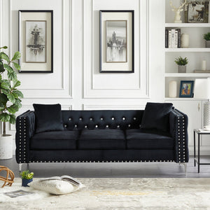 English Elm 82.3" Modern Velvet Sofa With Jeweled Button Tufting & Chrome Legs - Plush Comfort & 2 Pillows Included! W1117S00282