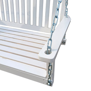 English Elm Front Porch Swing Solid Wood Bench with Armrests, Weatherproof Varnish, Heavy-Duty 800 lb Capacity White W49543722
