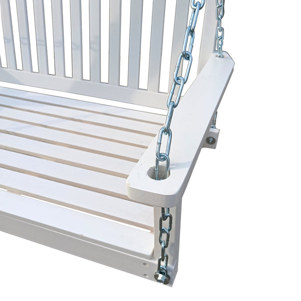 English Elm Front Porch Swing Solid Wood Bench with Armrests, Weatherproof Varnish, Heavy-Duty 800 lb Capacity White W49543722
