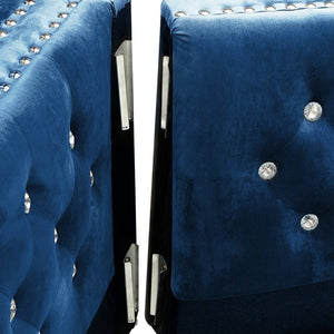 English Elm 82.3" Velvet Chesterfield Sofa Tufted Button Jeweled Nailhead Trim Chrome Legs Living Room W1117S00371