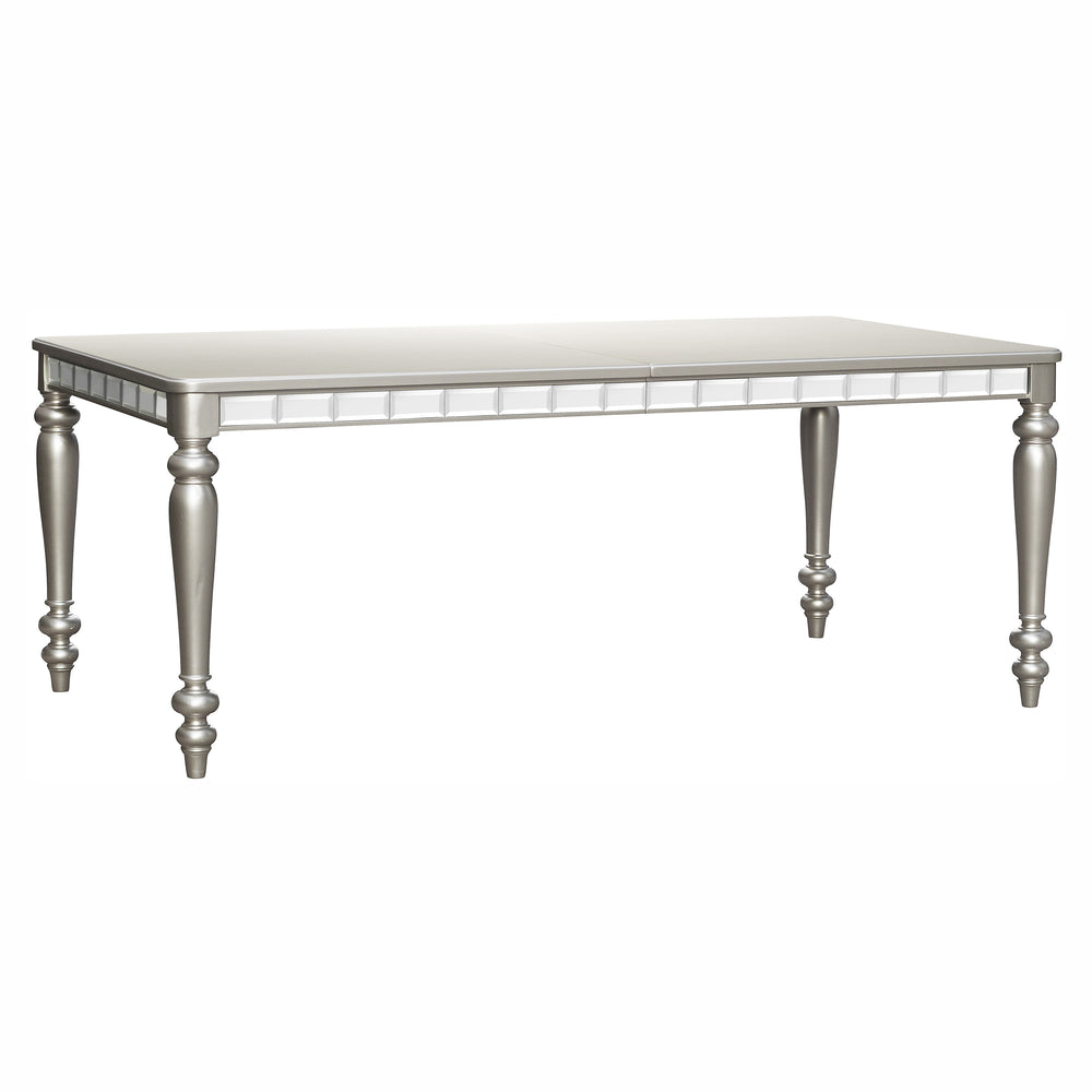 English Elm Glamourous Silver Finish Rectangular Dining Table with Extendable Leaf, Mirrored Apron, 42–96" Length B01152297
