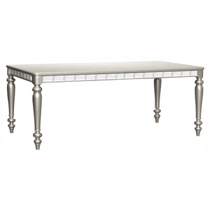 English Elm Glamourous Silver Finish Rectangular Dining Table with Extendable Leaf, Mirrored Apron, 42–96" Length B01152297