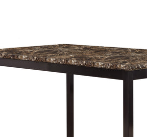 English Elm Simple Faux Marble Dining Table 48" Brown Top with Black Metal Frame for Compact Transitional Spaces B01152299