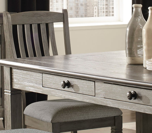 English Elm Antique 5-Piece Dining Set With Coffee Top & Antique Gray Frame, Upholstered Chairs & Storage Drawers B011S00368