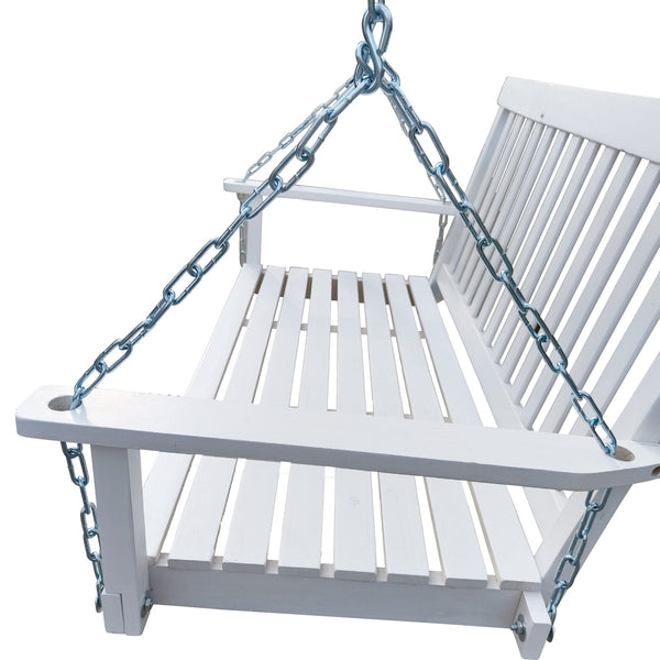 English Elm Front Porch Swing Solid Wood Bench with Armrests, Weatherproof Varnish, Heavy-Duty 800 lb Capacity White W49543722