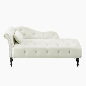 English Elm Aijia Velvet Chaise Lounge with Tufted Buttons, Nailhead Trim & Solid Wood Legs for Comfort White W111740823