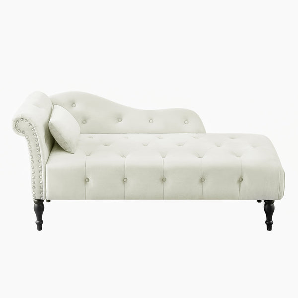 English Elm Aijia Velvet Chaise Lounge with Tufted Buttons, Nailhead Trim & Solid Wood Legs for Comfort White W111740823
