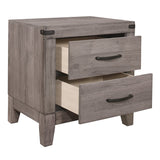 Brownish Gray Finish Nightstand with 2 Drawers, Melamine Laminate, Dark Metal Hardware