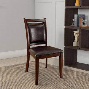 English Elm Transitional Dark Cherry Side Chairs Set of 2 — Espresso Padded Leatherette Seats, Solid Wood Frame B01152300