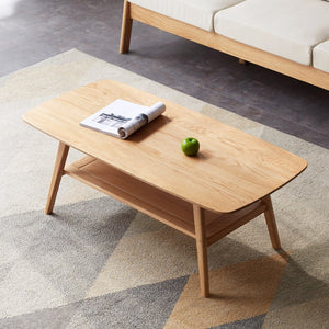 English Elm Center Solid Oak Two Tier Coffee Table with Open Shelf for Modern Living Rooms W128352266