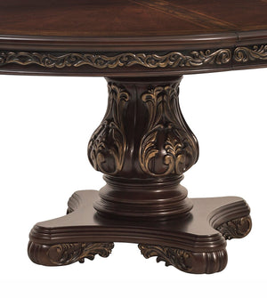 English Elm Beautiful Oval Pedestal Dining Table with Burl Inset, Gold Tipping, Extendable Leaf, Traditional Elegance Brown Mix 79 L x 63.25 W x 7 H B011S00139