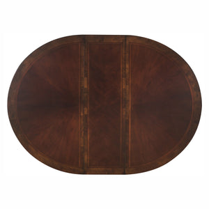 English Elm Beautiful Oval Pedestal Dining Table with Burl Inset, Gold Tipping, Extendable Leaf, Traditional Elegance Brown Mix 79 L x 63.25 W x 7 H B011S00139