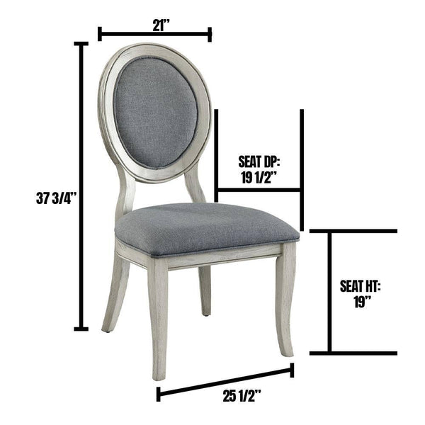 English Elm Transitional Antique White Gray Side Chairs Set of 2 — Padded Linen-Look Upholstery, Solid Wood Elegance B01152296