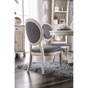 English Elm Transitional Antique White Gray Side Chairs Set of 2 — Padded Linen-Look Upholstery, Solid Wood Elegance B01152296