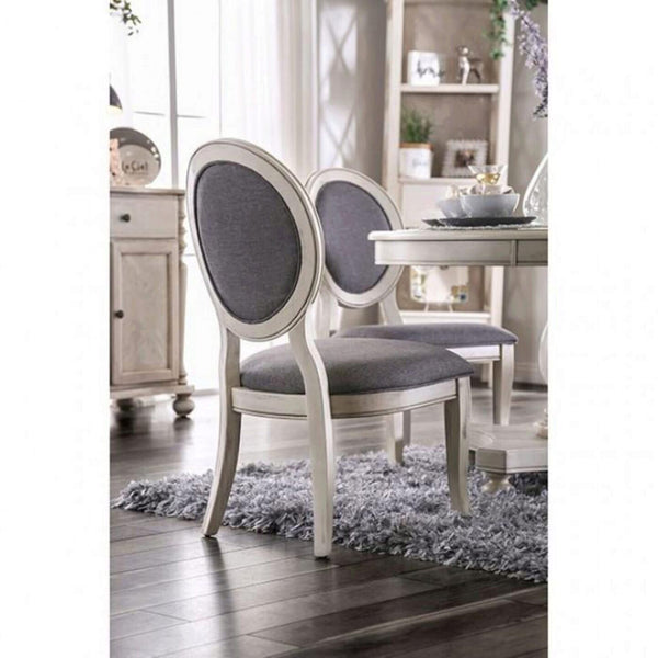 English Elm Transitional Antique White Gray Side Chairs Set of 2 — Padded Linen-Look Upholstery, Solid Wood Elegance B01152296