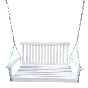 English Elm Front Porch Swing Solid Wood Bench with Armrests, Weatherproof Varnish, Heavy-Duty 800 lb Capacity White W49543722