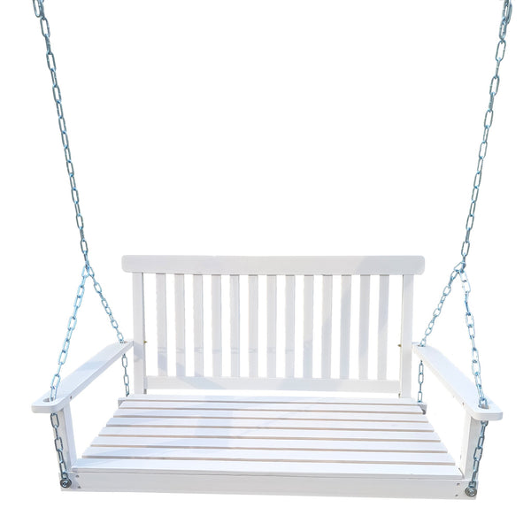 English Elm Front Porch Swing Solid Wood Bench with Armrests, Weatherproof Varnish, Heavy-Duty 800 lb Capacity White W49543722