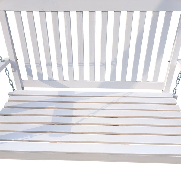 English Elm Front Porch Swing Solid Wood Bench with Armrests, Weatherproof Varnish, Heavy-Duty 800 lb Capacity White W49543722