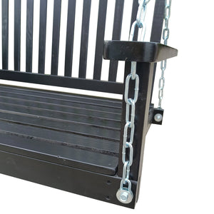English Elm Front Porch Swing Solid Wood Bench with Armrests, Weatherproof Varnish, Heavy-Duty 800 lb Capacity Black W49543721