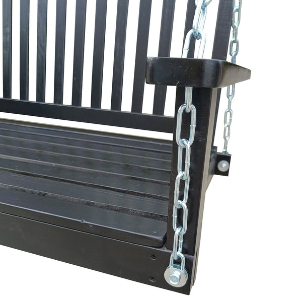 English Elm Front Porch Swing Solid Wood Bench with Armrests, Weatherproof Varnish, Heavy-Duty 800 lb Capacity Black W49543721