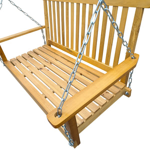English Elm Front Porch Swing Solid Wood Bench with Armrests, Weatherproof Varnish, Heavy-Duty 800 lb Capacity Teak W49543723