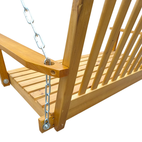 English Elm Front Porch Swing Solid Wood Bench with Armrests, Weatherproof Varnish, Heavy-Duty 800 lb Capacity Teak W49543723