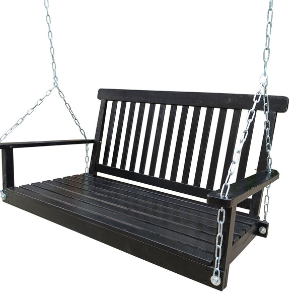 English Elm Front Porch Swing Solid Wood Bench with Armrests, Weatherproof Varnish, Heavy-Duty 800 lb Capacity Black W49543721