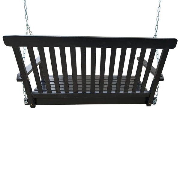 English Elm Front Porch Swing Solid Wood Bench with Armrests, Weatherproof Varnish, Heavy-Duty 800 lb Capacity Black W49543721