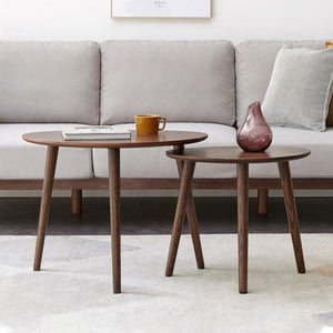 English Elm (single) Solid Oak Pebble Coffee Table Dual Level Organic Shape Matte Wax Finish Living Room W128352432