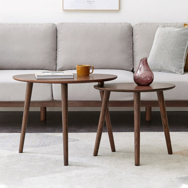 English Elm (single) Solid Oak Pebble Coffee Table Dual Level Organic Shape Matte Wax Finish Living Room W128352432