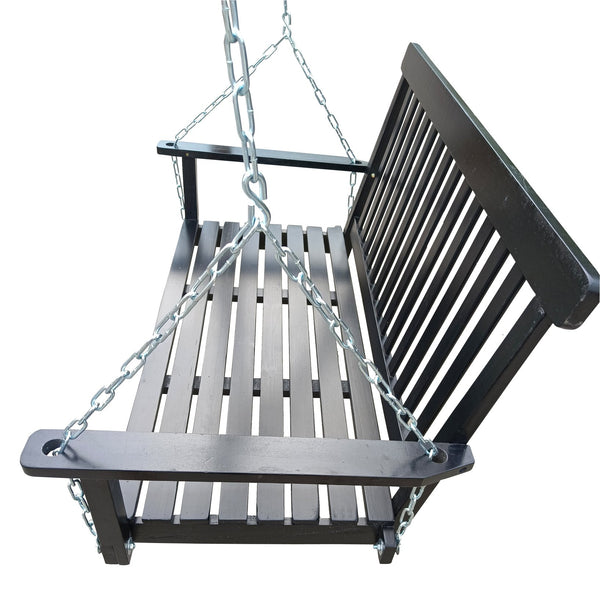 English Elm Front Porch Swing Solid Wood Bench with Armrests, Weatherproof Varnish, Heavy-Duty 800 lb Capacity Black W49543721