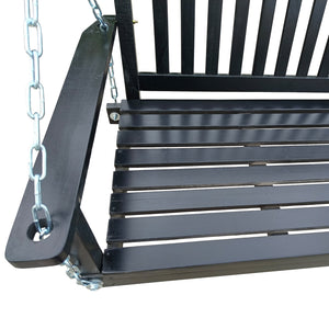 English Elm Front Porch Swing Solid Wood Bench with Armrests, Weatherproof Varnish, Heavy-Duty 800 lb Capacity Black W49543721