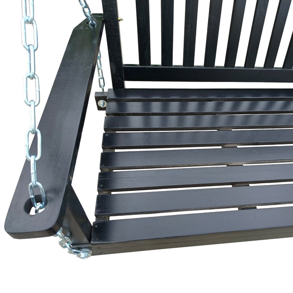 English Elm Front Porch Swing Solid Wood Bench with Armrests, Weatherproof Varnish, Heavy-Duty 800 lb Capacity Black W49543721