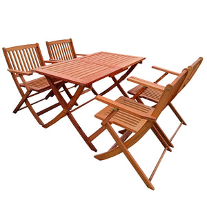 English Elm Foldable Teak Patio Dining Set with 4 Oak Folding Chairs & Compact Table, Lightweight, Easy-Assembly Durable W495S00001