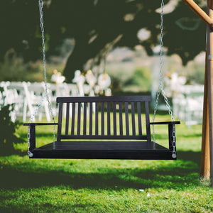 English Elm Front Porch Swing Solid Wood Bench with Armrests, Weatherproof Varnish, Heavy-Duty 800 lb Capacity Black W49543721