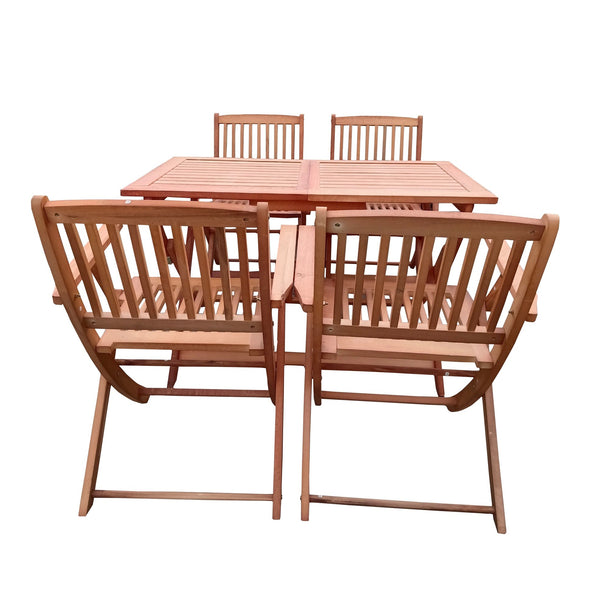 English Elm Foldable Teak Patio Dining Set with 4 Oak Folding Chairs & Compact Table, Lightweight, Easy-Assembly Durable W495S00001