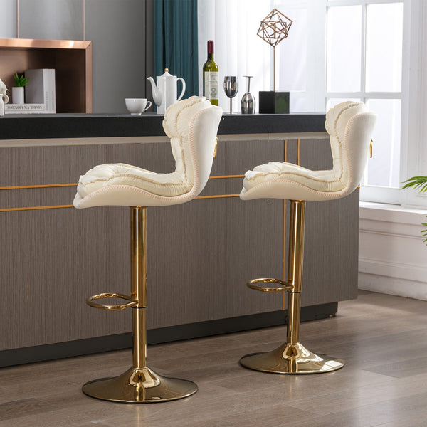 English Elm Set of 2 Velvet Counter Stools with Swivel, Adjustable Height, Chrome Base & Gold Legs for Modern Bars Cream W124946149