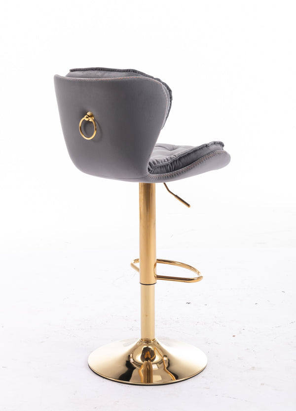 English Elm Set of 2 Velvet Counter Stools with Swivel, Adjustable Height, Chrome Base & Gold Legs for Modern Bars Grey W124946151