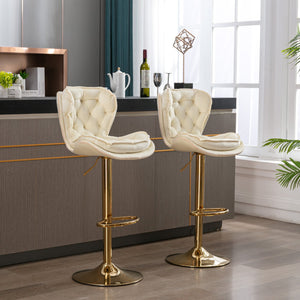 English Elm Set of 2 Velvet Counter Stools with Swivel, Adjustable Height, Chrome Base & Gold Legs for Modern Bars Cream W124946149