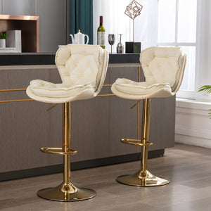 English Elm Set of 2 Velvet Counter Stools with Swivel, Adjustable Height, Chrome Base & Gold Legs for Modern Bars Cream W124946149