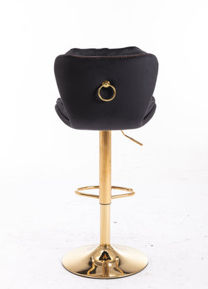 English Elm Set of 2 Velvet Bar Stools with 360° Swivel, 300lb Metal Frame, Height Adjustable Gold Legs, Black W124946147